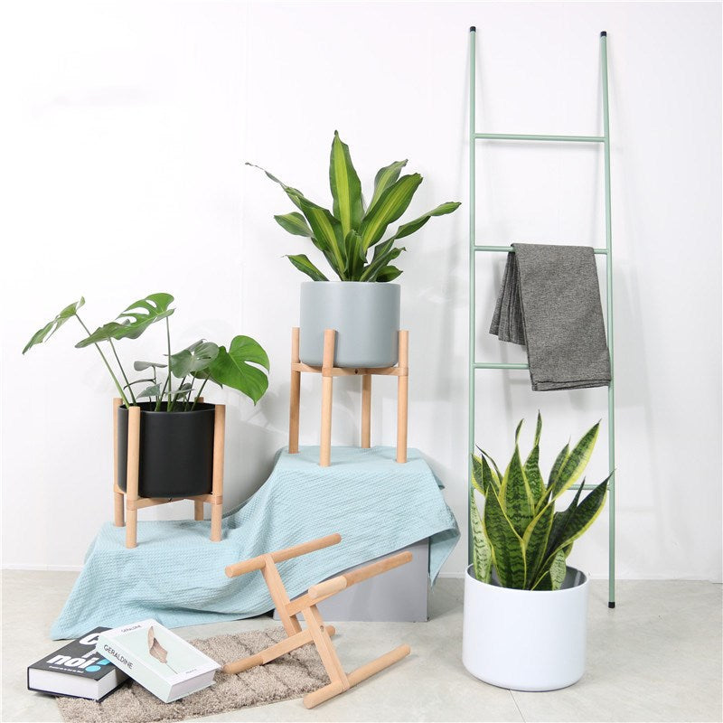Plant Pots With Wooden Stands