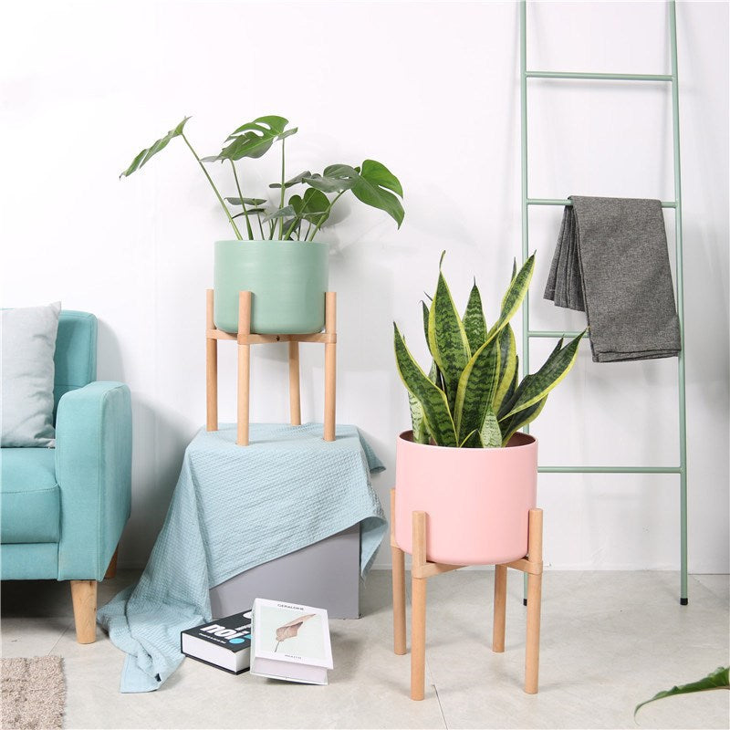 Plant Pots With Wooden Stands